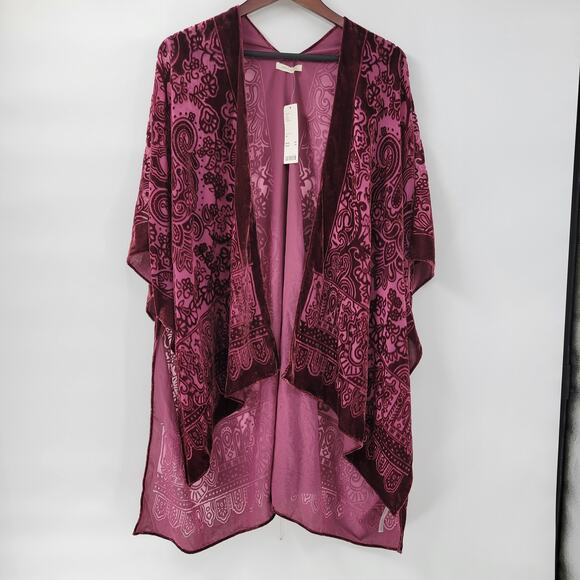 Urban Outfitters Velvet Burnout Kimono Wrap Purple Floral Draped NWT One Size - Picture 1 of 16